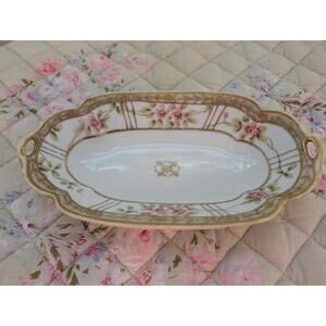 ORNATE NIPPON CHINA TRAY OPEN SALT CELLAR TRINKET DIP 100% HAND PAINTED GOLD